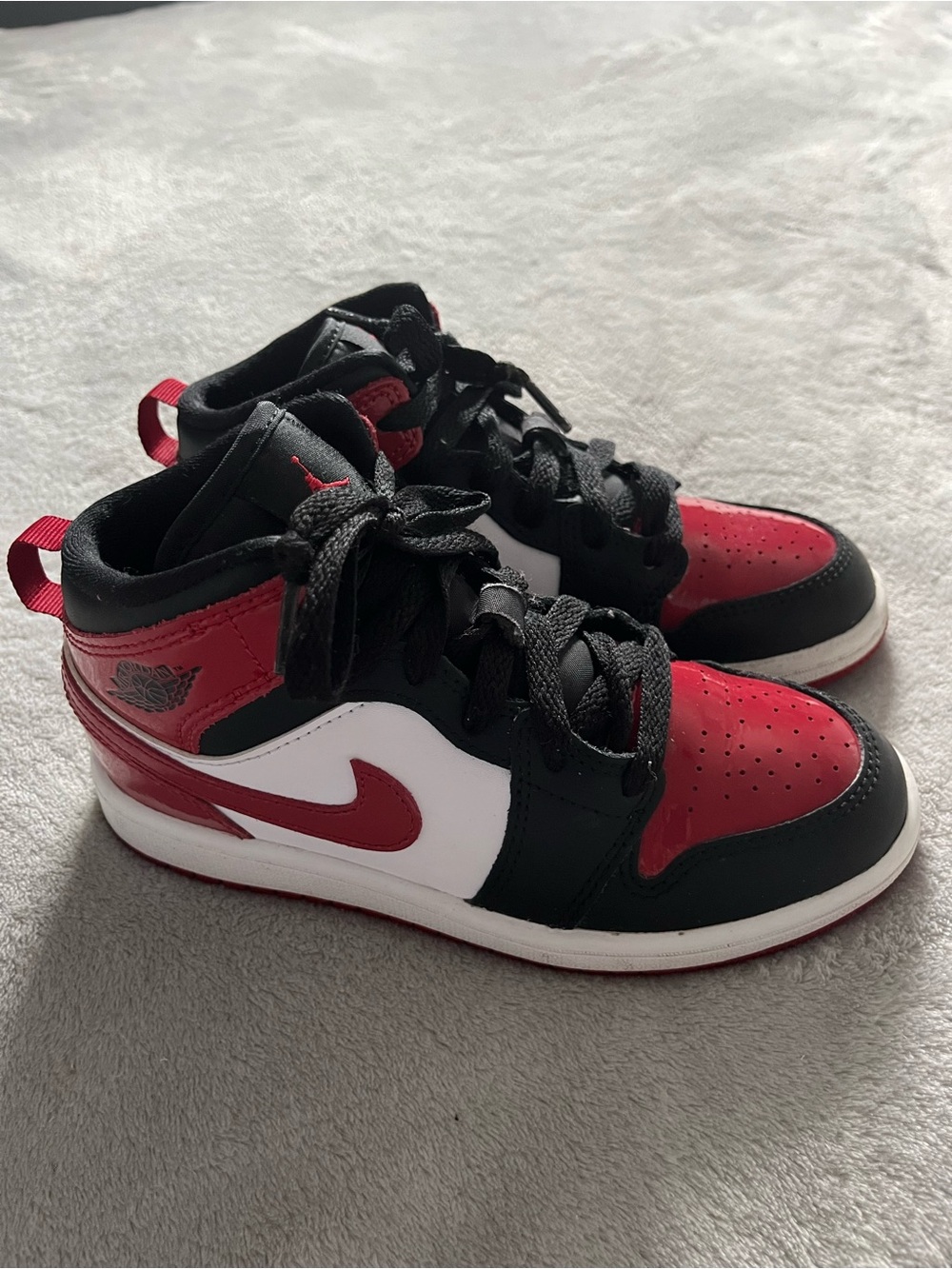 Kids Jordan 1’sRed & Black Mid-high Sneakers with White Accent